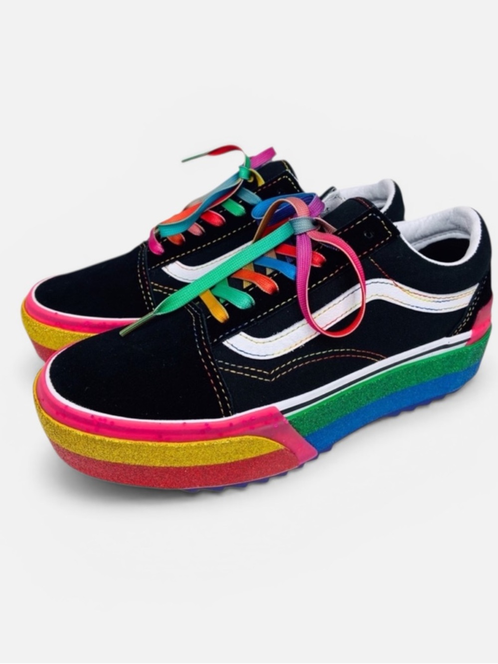 Vans Old Skool Stacked Glitter Rainbow Women’s Size 7 Sneakers Black